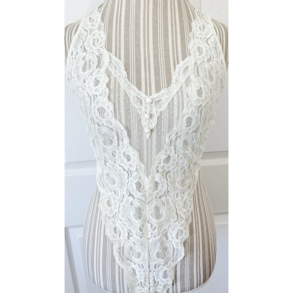 Victorias Secret Gold Label Cream Stretch Lace Teddy High Rio Cut Thong MED - Picture 1 of 6
